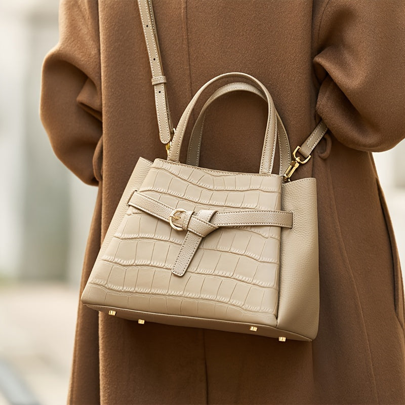 Crocodile Pattern Cowhide Women's Handbag for Commuting