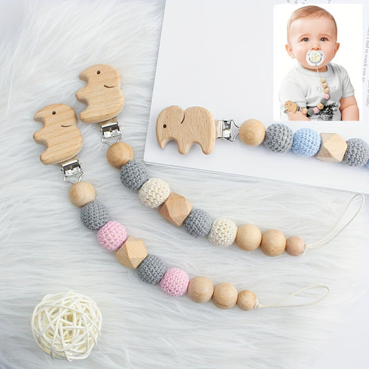 Elephant Wooden Pacifier Clip Strap for Boys Girls