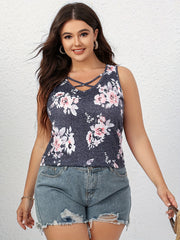 Floral Criss Cross V Neck Plus Size Tank Top