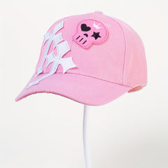 Gothic Skull Cross Patch Baseball Cap Y2K Hip Hop Baseball Cap Pink