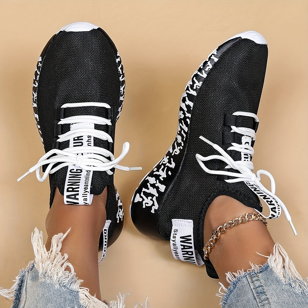 Women's Pattern Running Shoes Lace Up Walking Sneakers