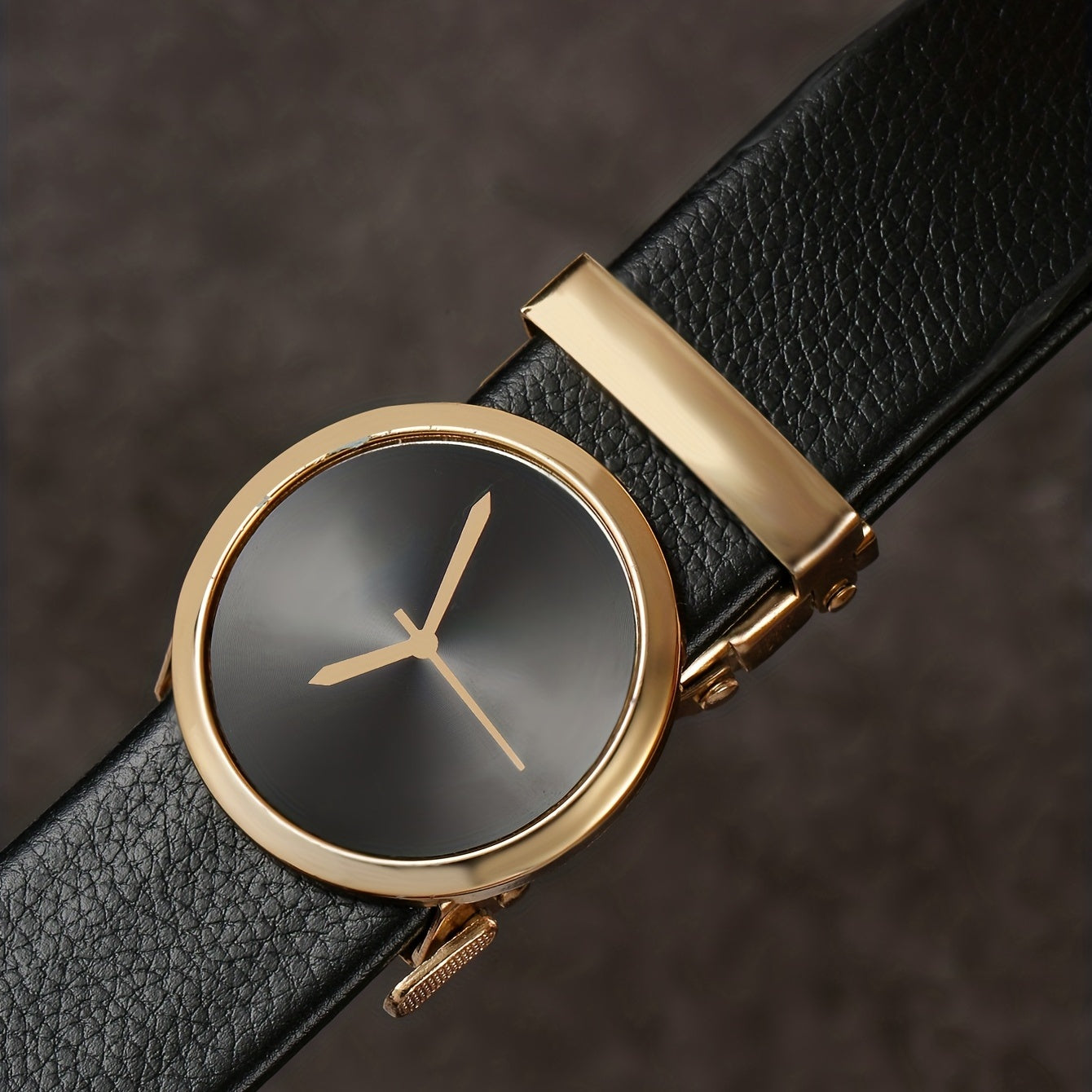 Men's Round Clock Automatic Buckle PU Leather Belt
