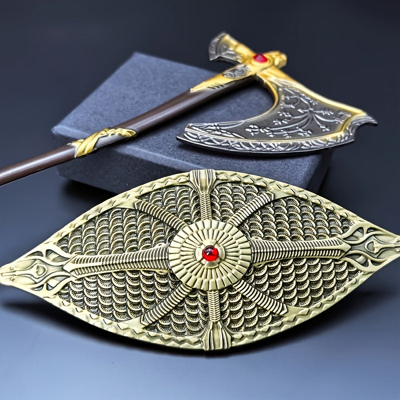 2pcs Mini Shield Set 6.69 Inch Zinc Alloy Weapon Model Desktop Decor