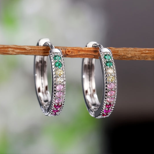 Colorful Zircon Ladies Round Earrings Women's Fine Jewelry