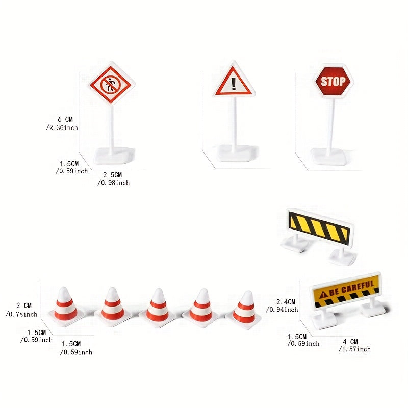 15pcs Road Sign Toy Model City Traffic Road Obstacle Signal Light