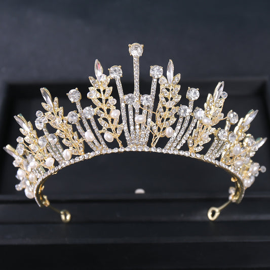 Baroque Crystal Leaf Crown for Bridal Queen Pageant Prom