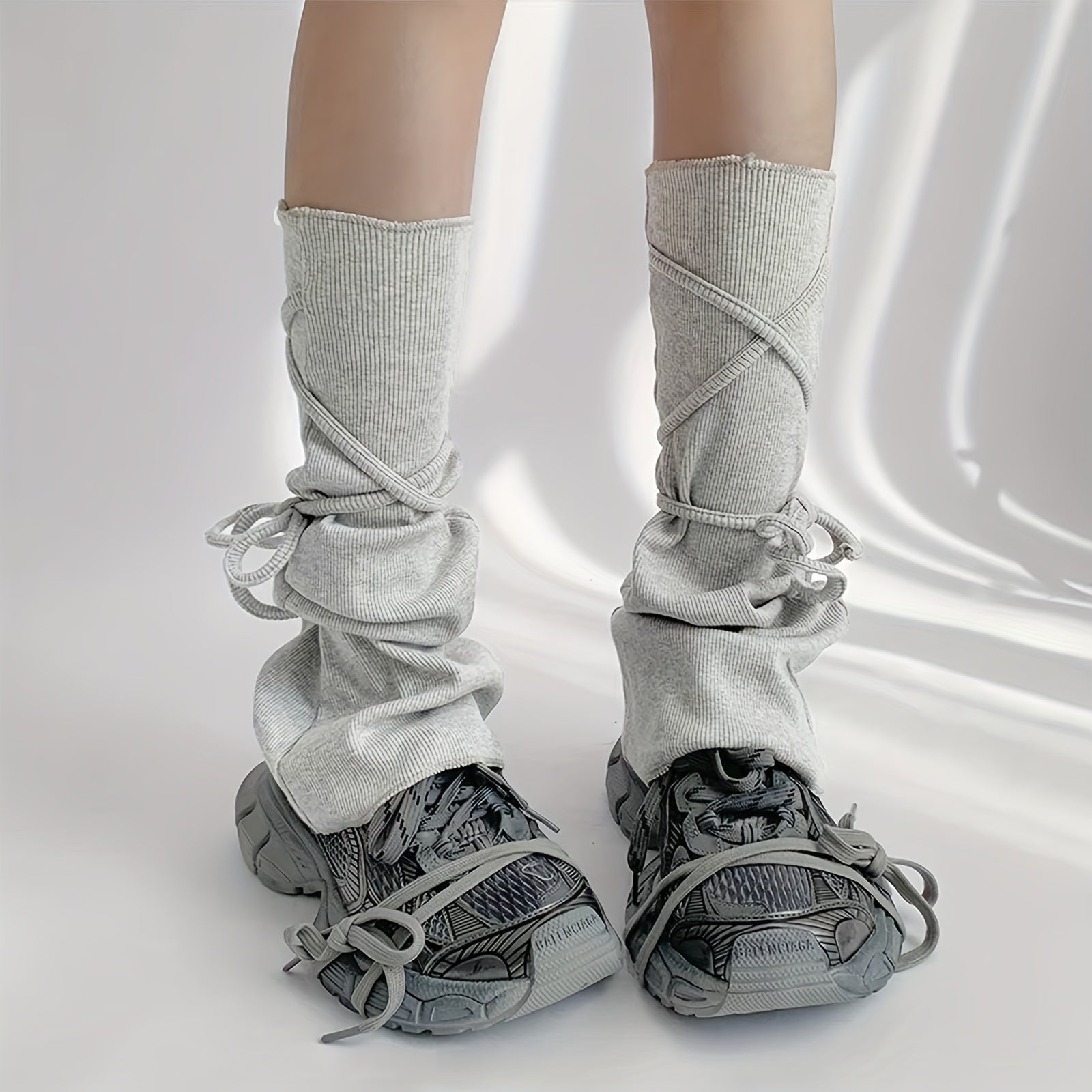 Solid Strappy Leg Warmers Y2K Flare Socks