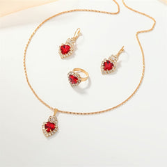 Heart Shape Pendant Jewelry Set Rhinestone Crystal Necklace Earrings Ring