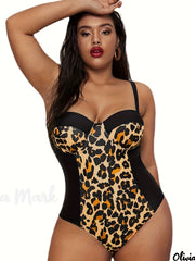  Colorblock Leopard Print One Piece Swimsuit