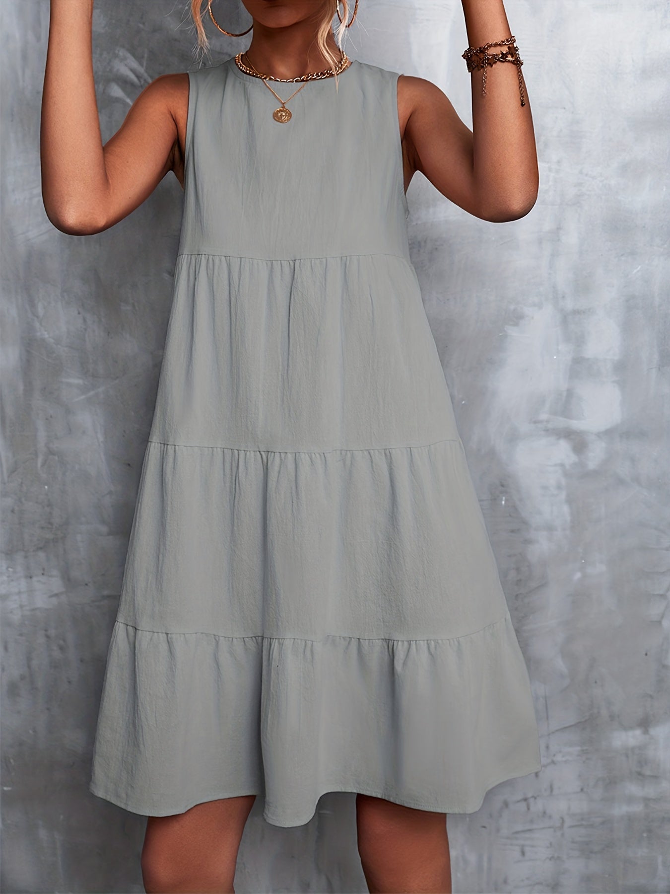 Sleeveless Swing Cake Dress Casual Solid Summer Dresses Women