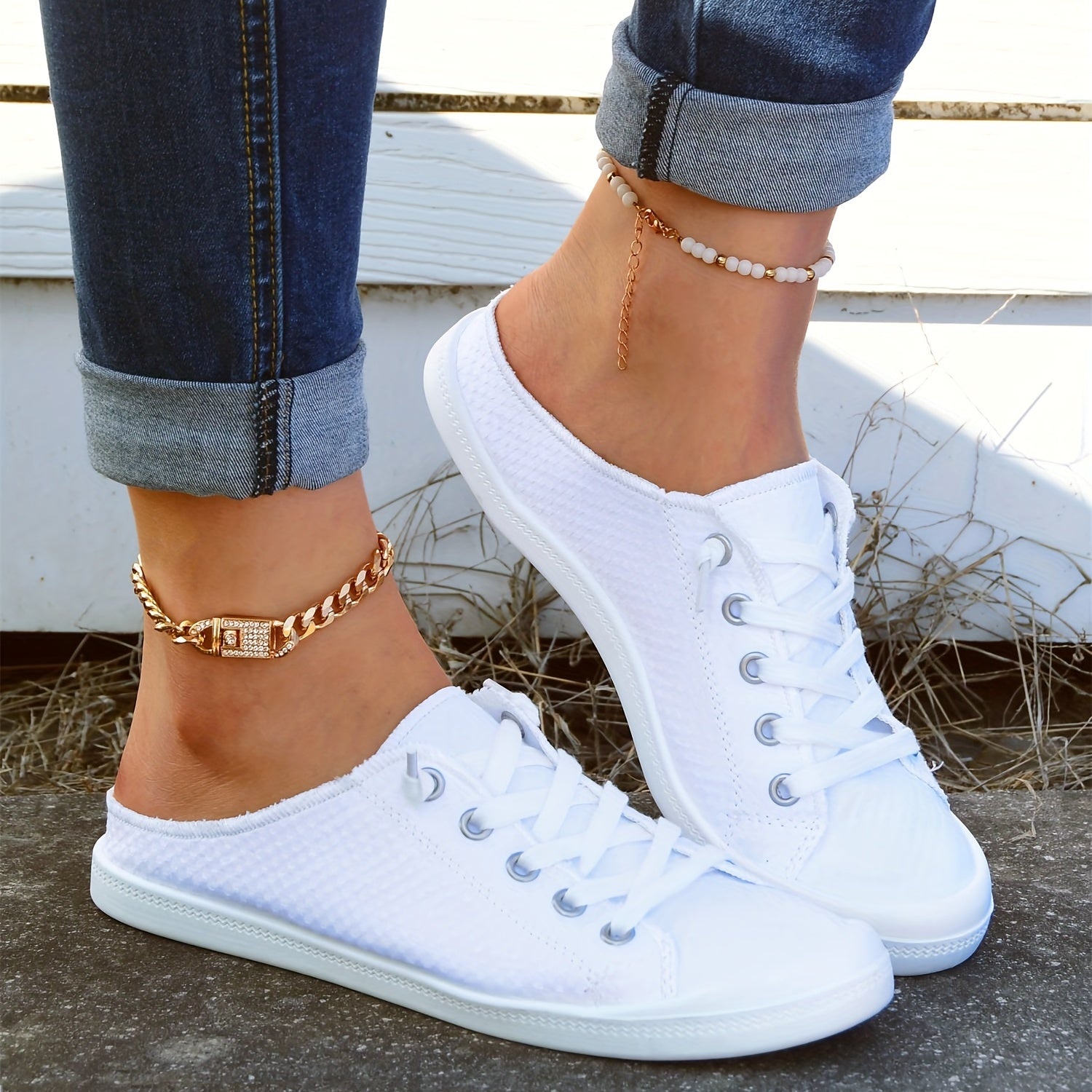 Women's Flat Canvas Shoes Lace Up Slip On Low Top Casual Shoes