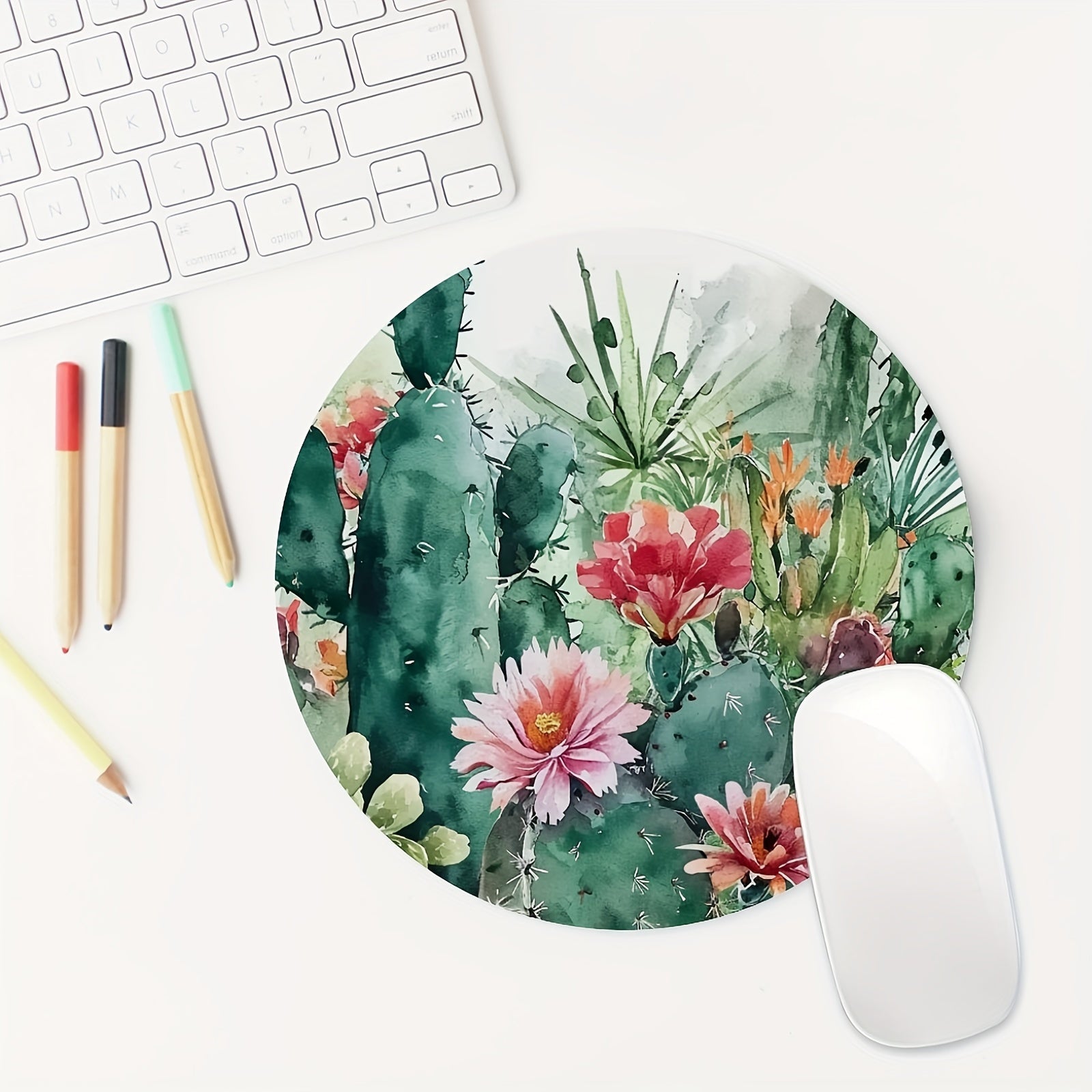 Retro Watercolor Cactus Mouse Pad Non-slip Rubber Base