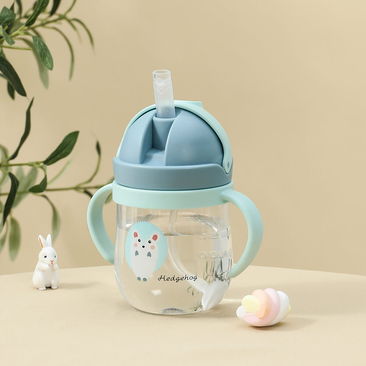 Cute Animal Printed Baby Bottle with Straw Cover