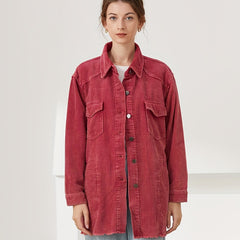 Vintage Solid Button Front Jacket Women's Outerwear