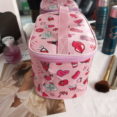 Cartoon Printed Cube Travel Cosmetics Wash Bag PU Portable Storage Bag