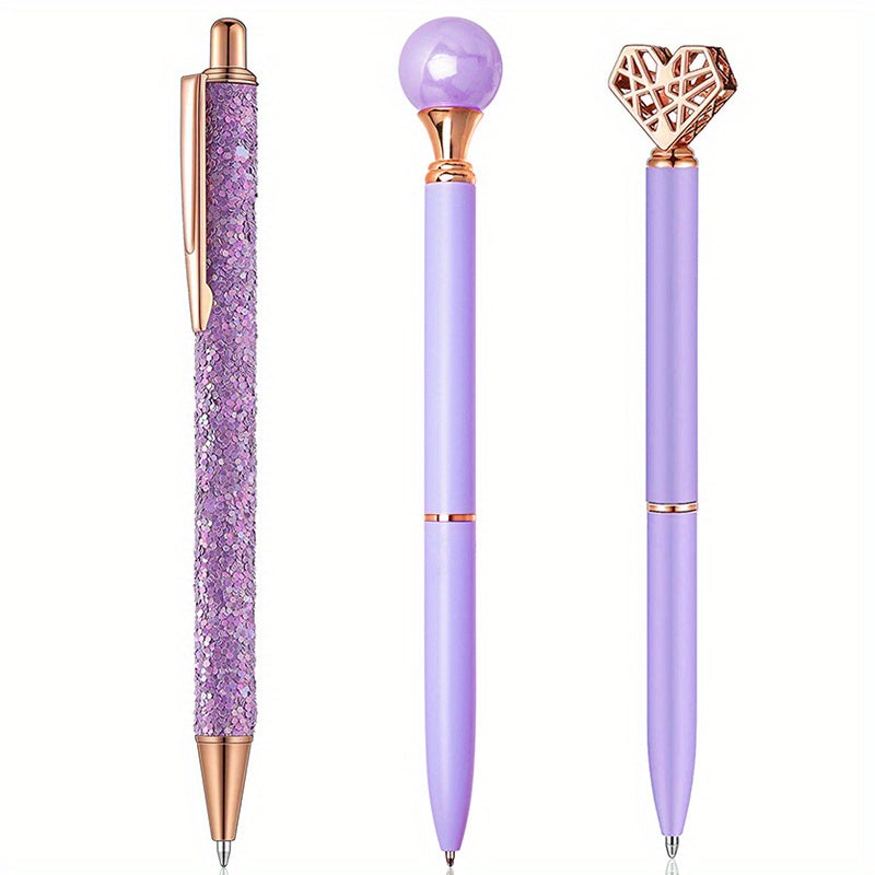 8pcs Purple Ballpoint Pen Set Metal Fancy Pens for Journaling School Office