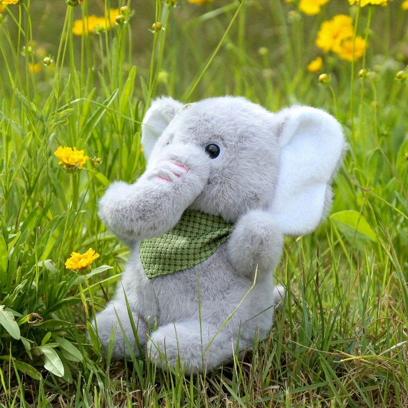 Grey & Pink Elephant Plush Toy Soft Stuffed Animal Large Expressive Eyes
