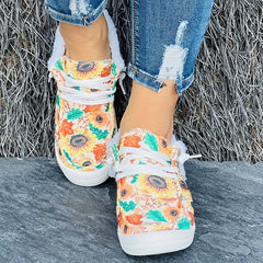 Women's Winter Sunflower Floral Pattern Warm Sneakers Ankle Boots