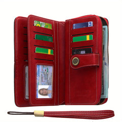 RFID Blocking Long Wallet with Wristlet Retro Style Faux Leather Wallet