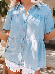 Short Sleeves Denim Shirt Women's Clothing