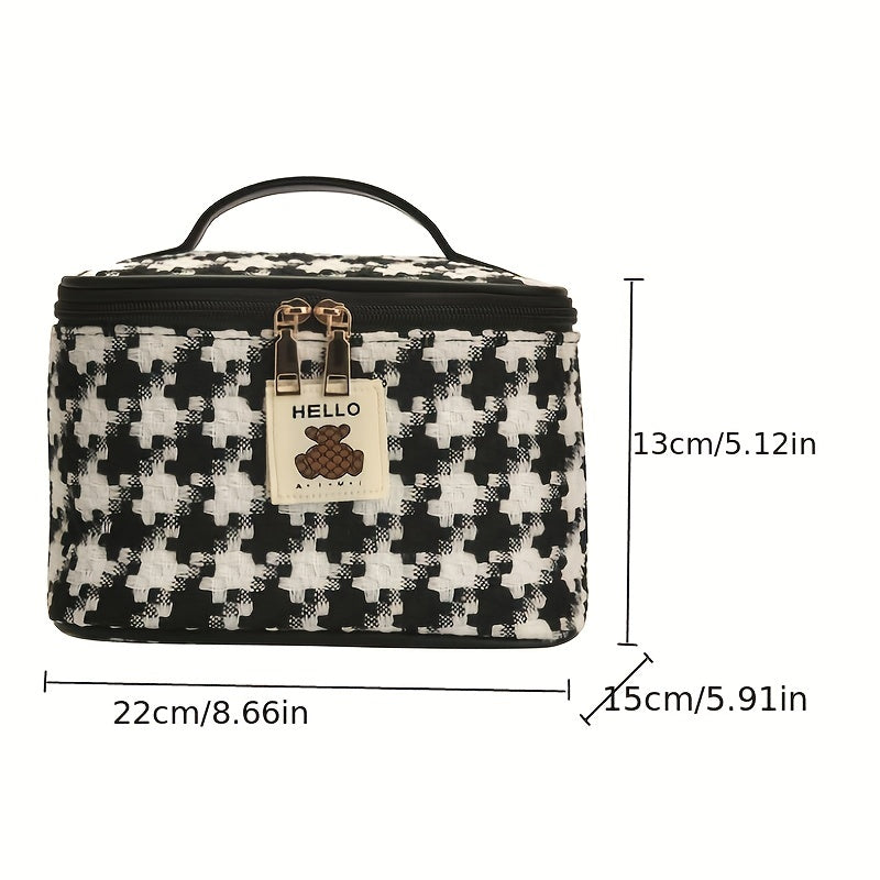 Large Capacity Plaid Toiletry Bag Cosmetic Bag Handbag Travel Storage Bag