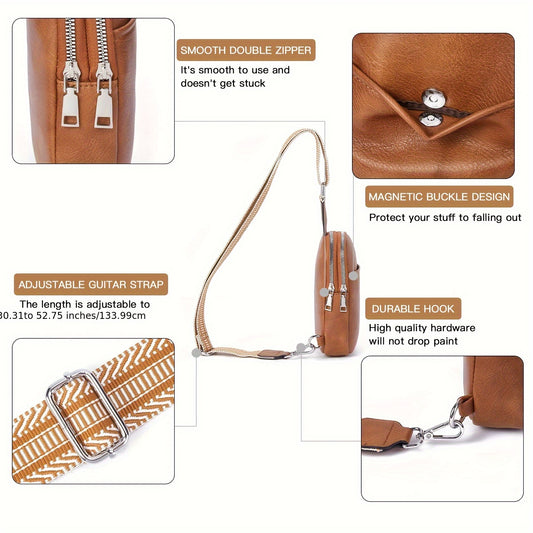 Retro Style PU Leather Sling Bag Crossbody Chest Mobile Phone Bag