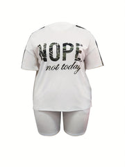  Letter Print Tee & Shorts 2 Piece Set