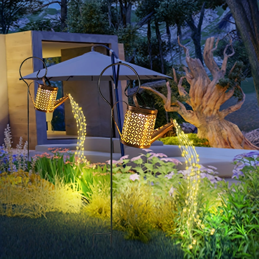 Solar Watering Can Lights String Hanging Solar Waterfall Lights Waterproof