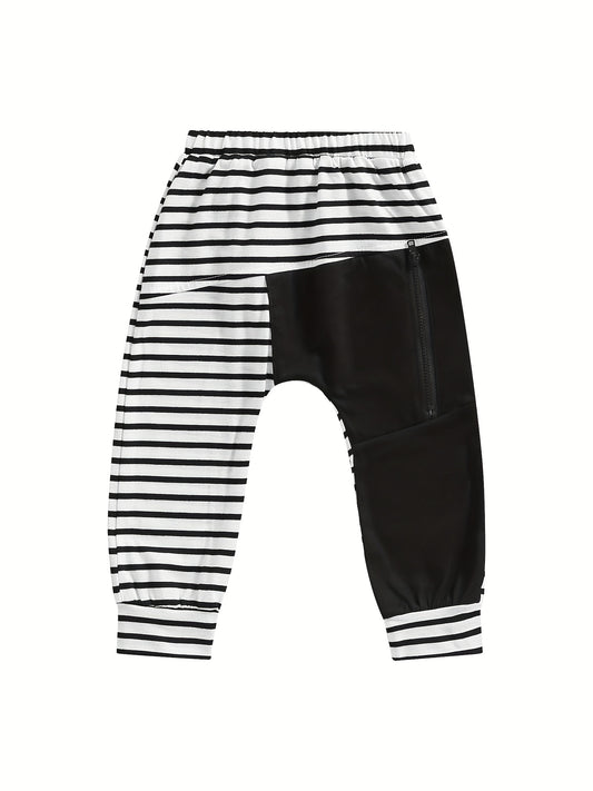 Boys Striped Zip Up Long Pants for Spring and Autumn