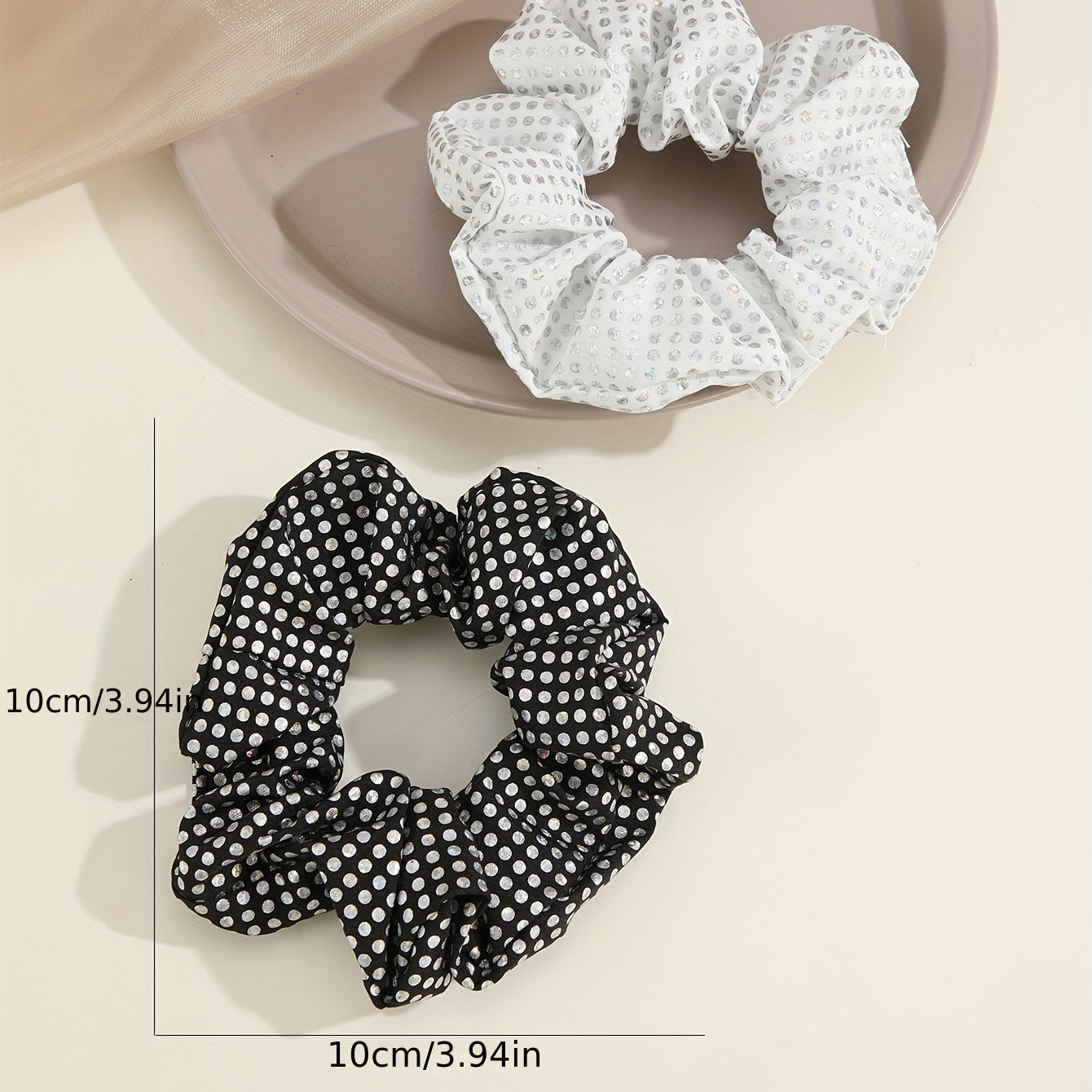 2pcs Sequin Polka Dot Print Scrunchie Hair Tie Hair Rope Hair Accessories