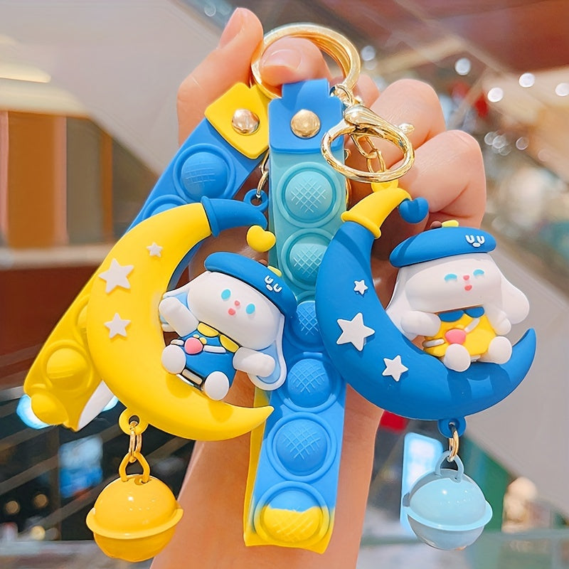 Cartoon Moon Rabbit Silicone Keychain School Bag Pendant