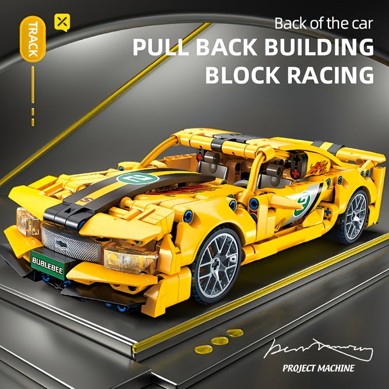 451pcs Building Blocks Pull Back Car Yellow Supercar Educational Toy