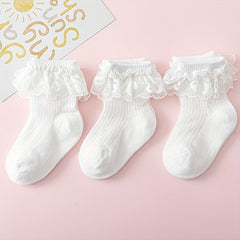 3 Pairs Lace Trim Socks for Baby Girls - Breathable & Comfortable