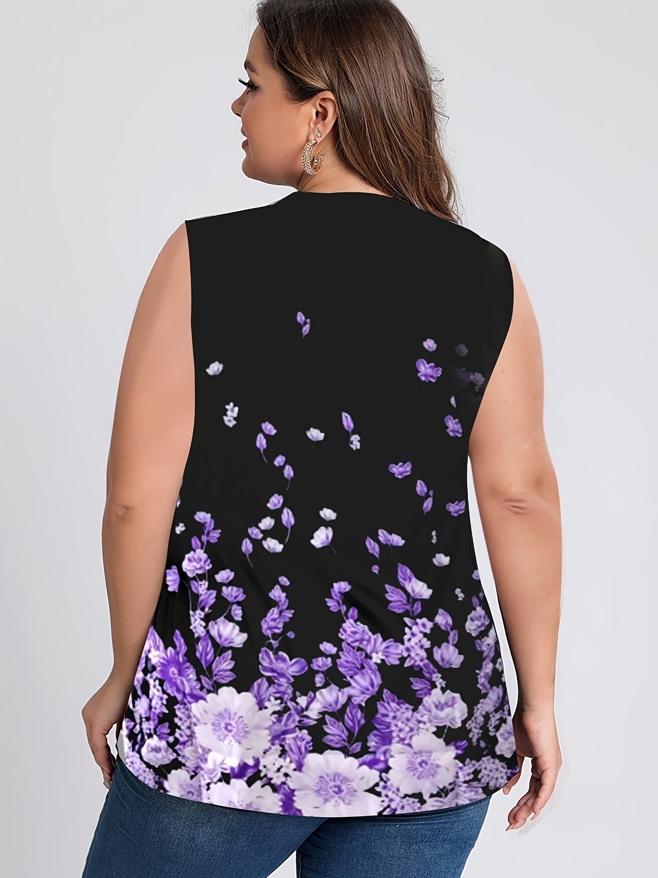 Floral Lace Button Up Tank Top Plus Size