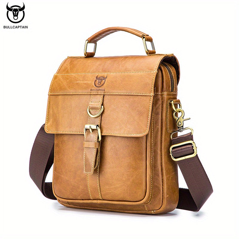 BULLCAPTAIN Leather Messenger Bag Briefcase Large Capacity Single Shoulder Bag