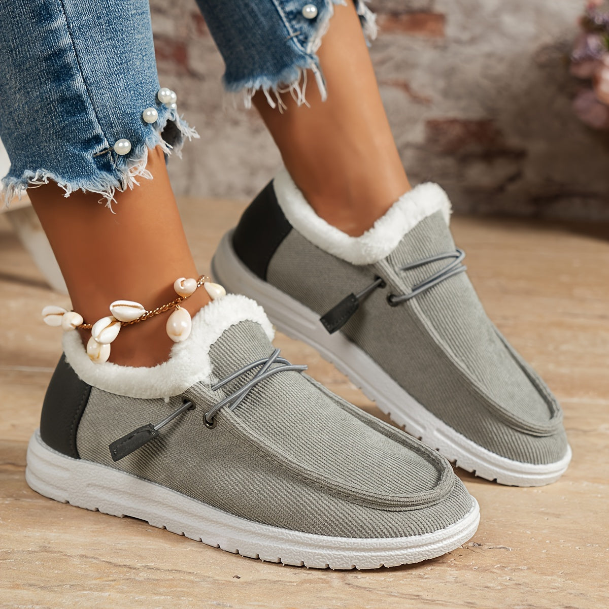 Plush Lined Snow Boots Keep Warm Round Toe Flat Low Cut Shoes