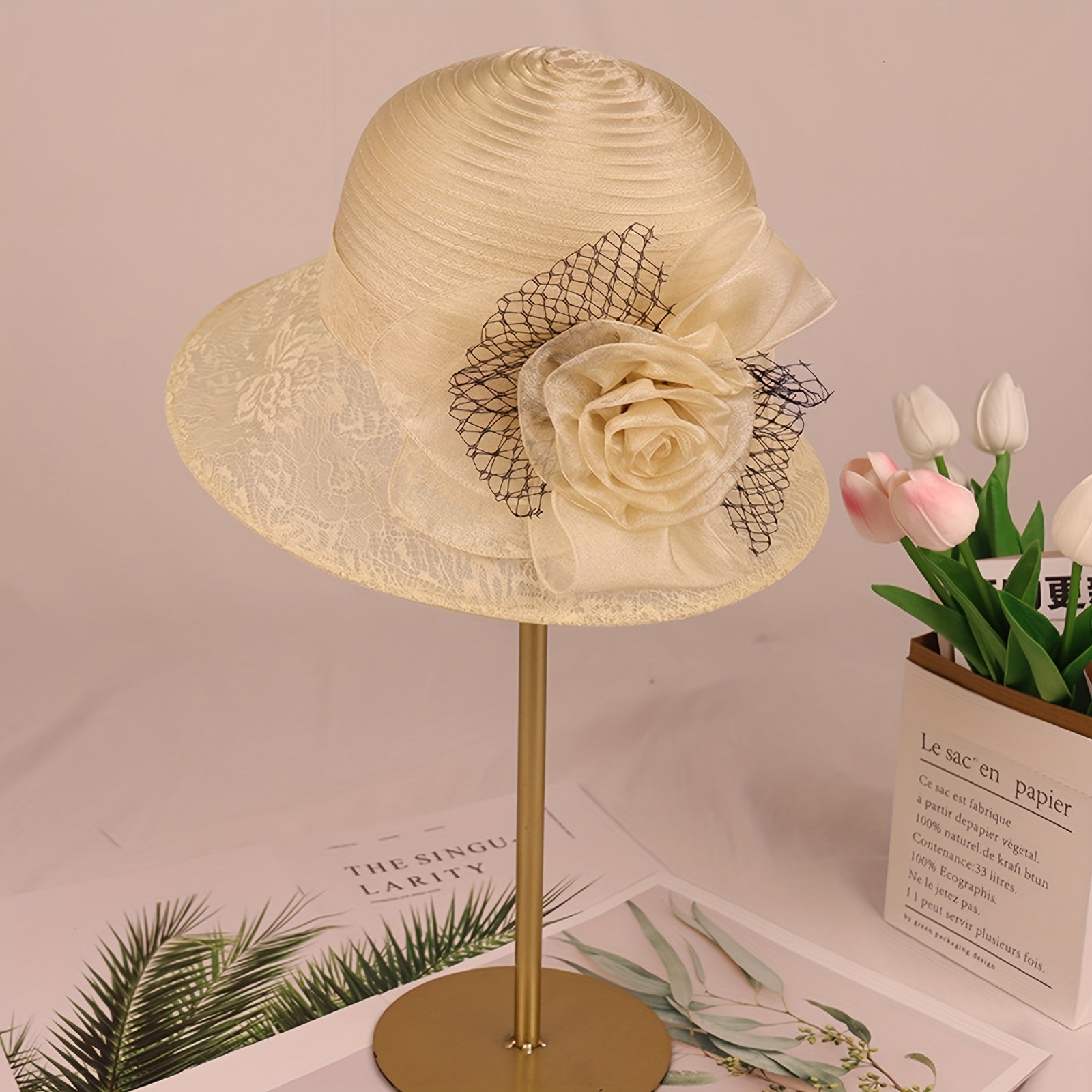 Mesh Breathable Bucket Hat Sunshade Flower Decor Hats For Women
