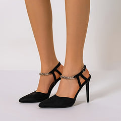 Women's Ankle Chain Strap High Heels Pointed Toe Slingback Stiletto Sandals
