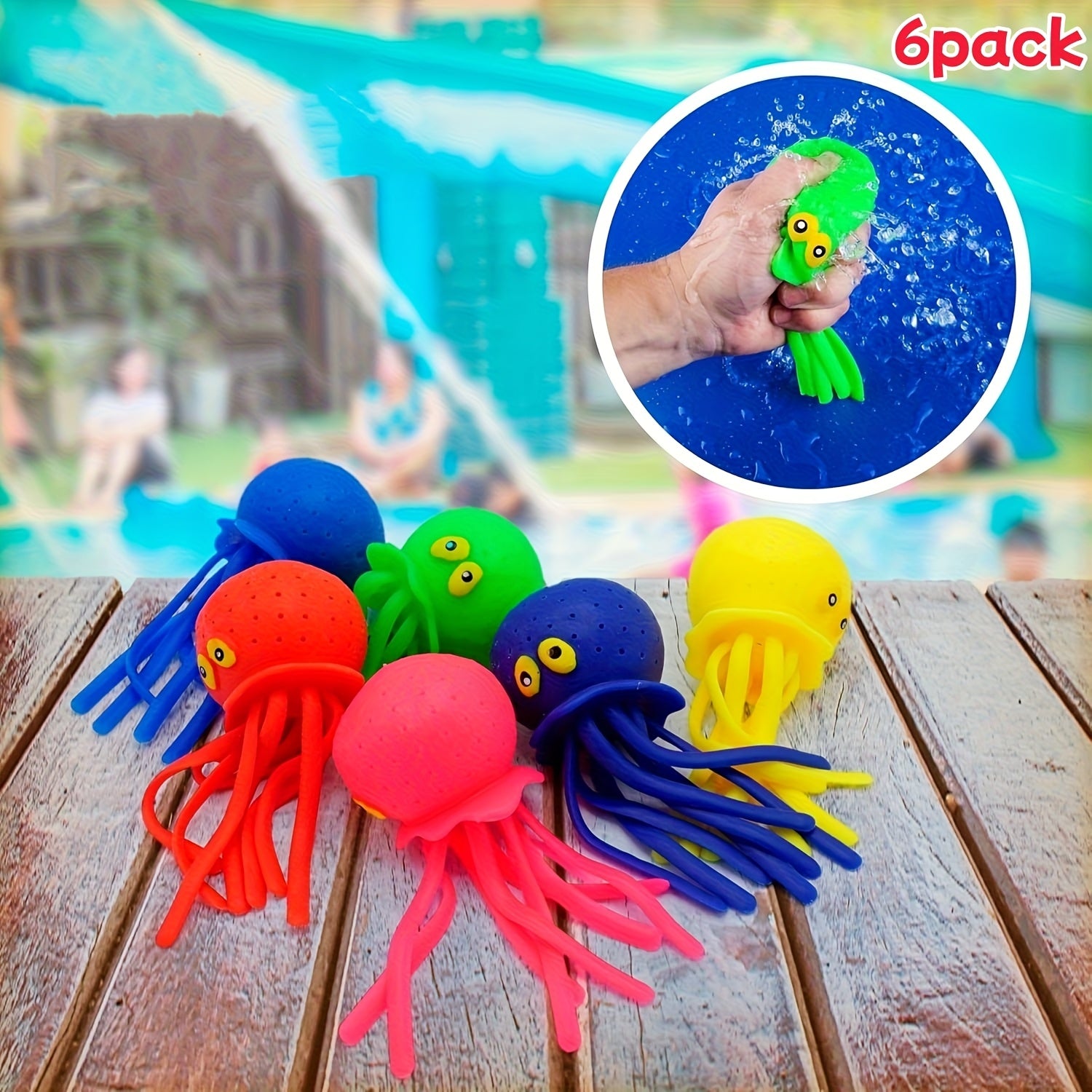 6pcs Octopus Squeeze Toys Splash Water Fun Bathroom Toys Reusable