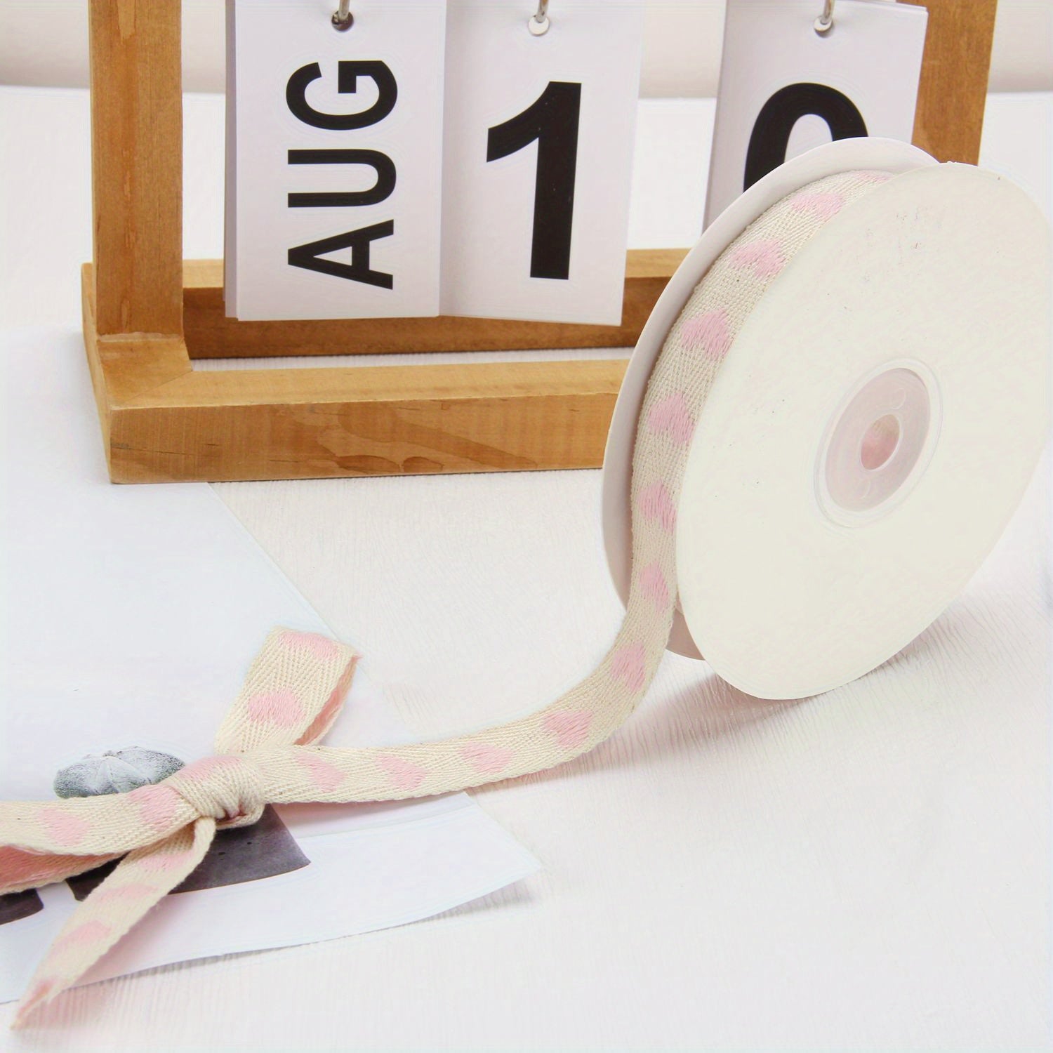 9m Embroidery Peach Heart Webbing Flower Gift Wrapping Cake Baking Packaging