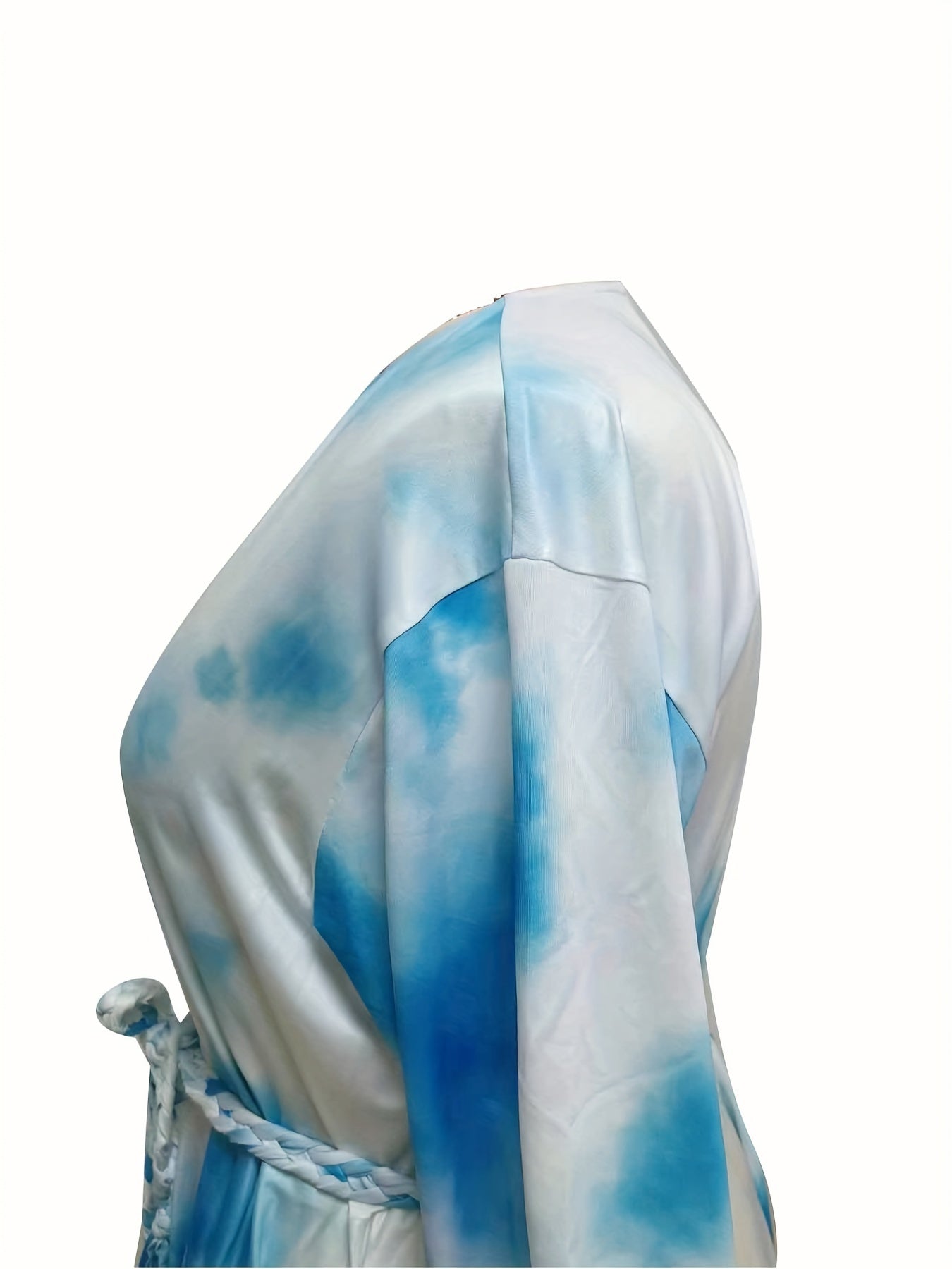  Tie Dye Half Sleeve Round Neck Mini Dress With Belt