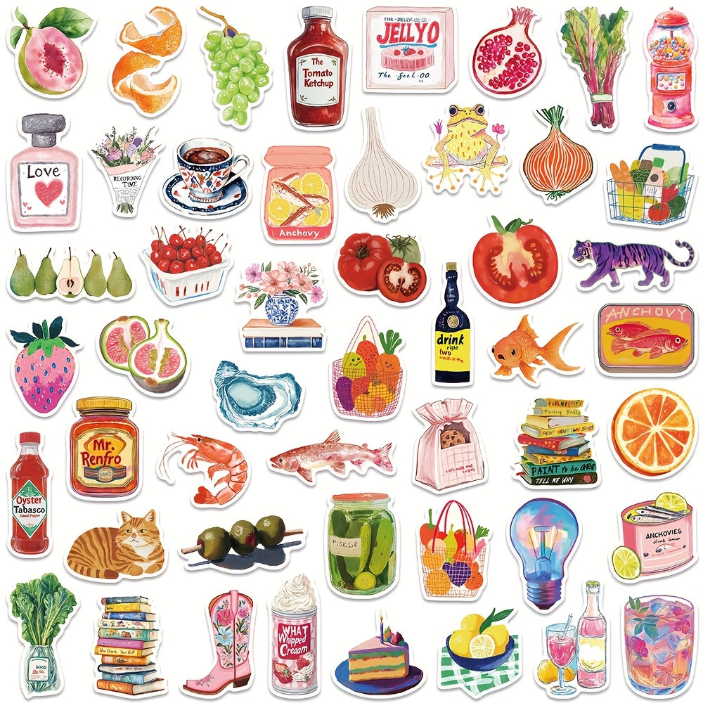 100pcs Retro Food & Fruit Stickers for Bottles Luggage