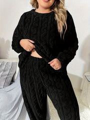  Solid Cable Long Sleeve Top & Pants 2 Pc Set