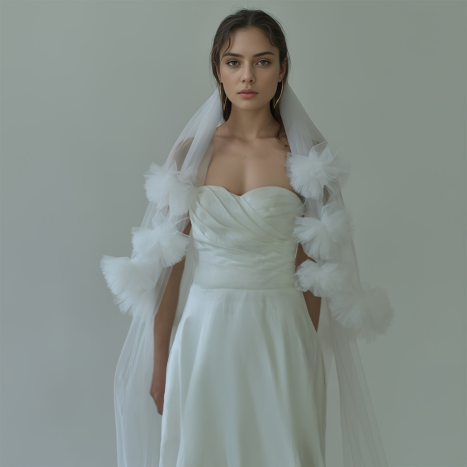 Double Layer Bridal Veil with Floral Edge, Hair Comb Romantic Wedding Accessory
