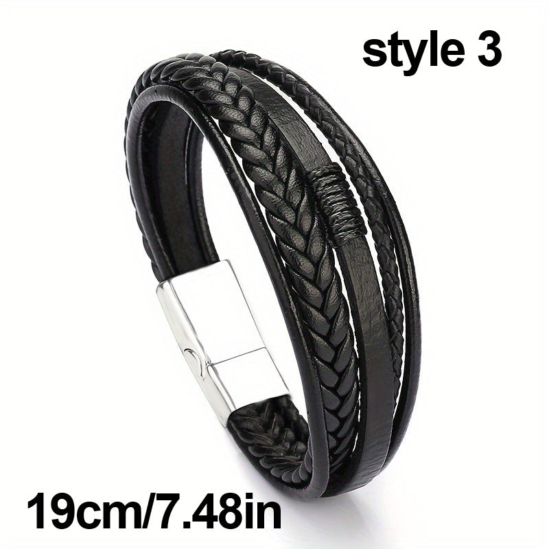 Leather Rope Handwoven Bracelet Men's Vintage Style Accessory