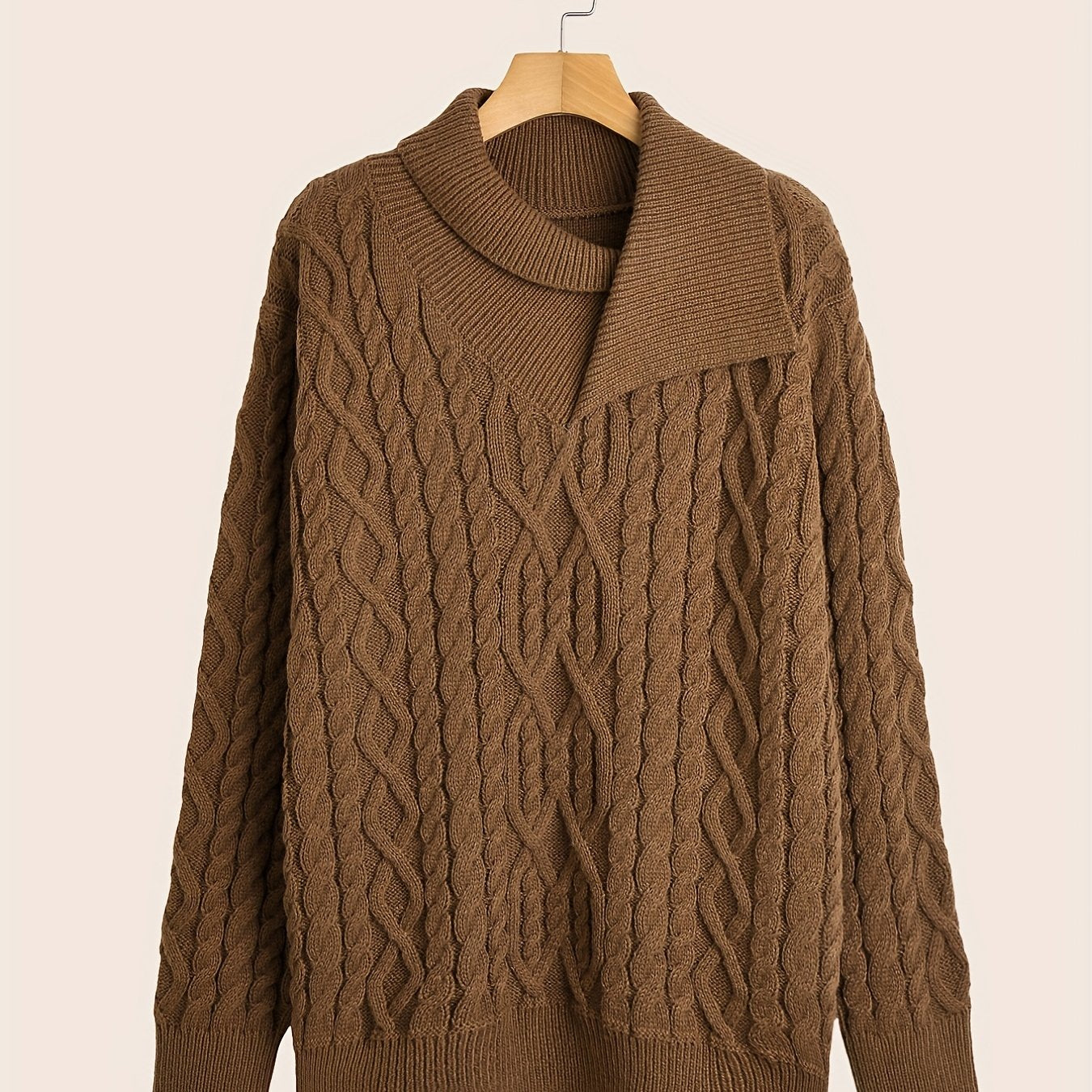 Men's Vertical Twist Texture Sweater Mid Stretch Irregular Collar Pullover