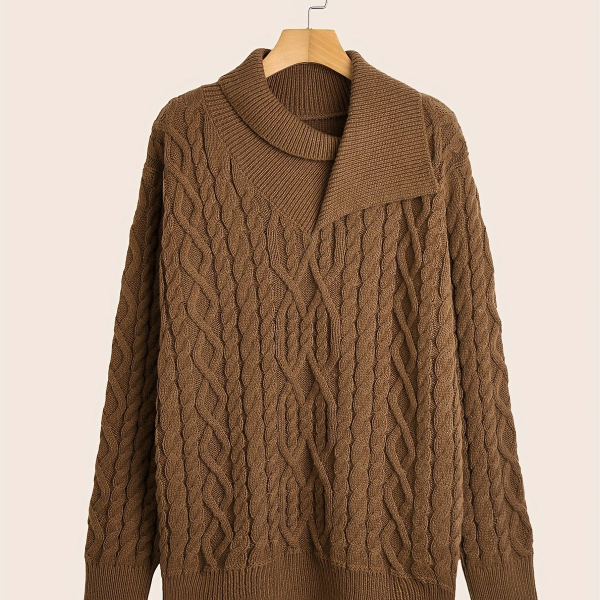 Men's Vertical Twist Texture Sweater Mid Stretch Irregular Collar Pullover