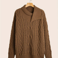 Men's Vertical Twist Texture Sweater Mid Stretch Irregular Collar Pullover