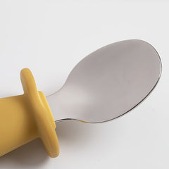 2pcs Baby Spoon Fork Set Stainless Steel Silicone Toddler Dinnerware