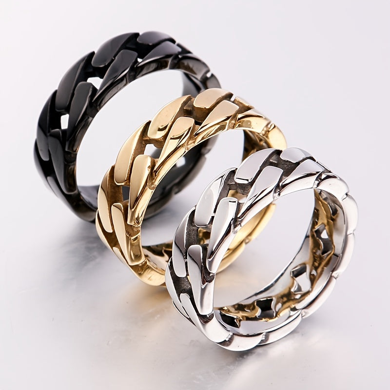 European American Men's Twist Ring Cuban Chain Ring Hip Hop Couple Ring